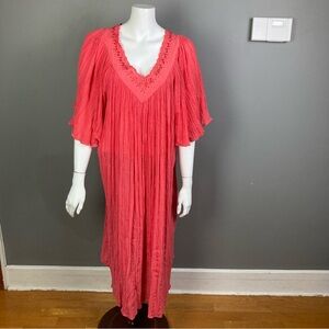 Tropical Escape Hawaiian dress Medium VTG gauzy mumu flutter sleeve 70's